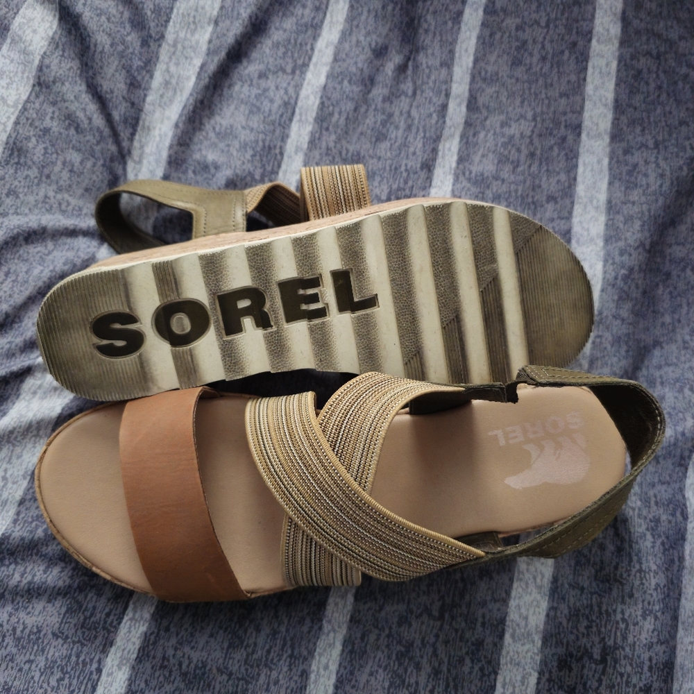 SOREL Cork Wedge W9 Green/Tan